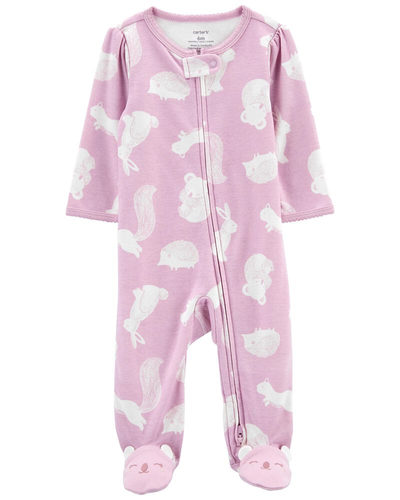 Baby Animal 2-Way Zip Cotton Sleeper Pyjamas, image 1 of 5 slides