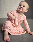 B&eacute;b&eacute; fille - Robe manches longues en serg&eacute; en motif floral &ndash; Rose, image 2 sur 4 diapositives