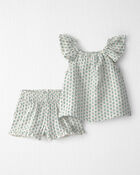 B&eacute;b&eacute; fille - Ensemble 2 pi&egrave;ces haut et short en gaze de coton biologique &agrave; motif floral, image 1 sur 6 diapositives