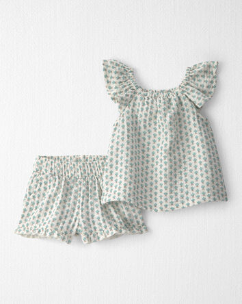 Baby Girl 2-Piece Organic Cotton Gauze Top & Short Set in Floral, 