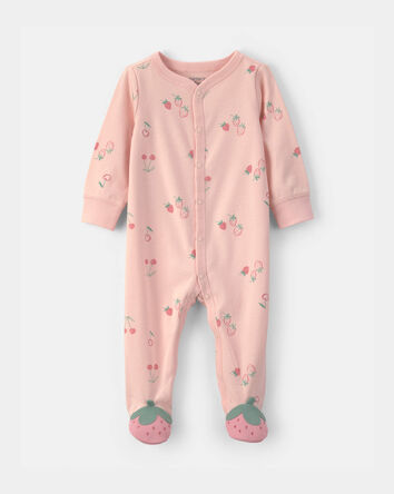 Baby Girl Strawberry 100% Cotton Sleeper - Pink, 