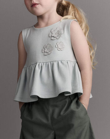Toddler Girl Peplum Top in Floral Print - Light Blue, 