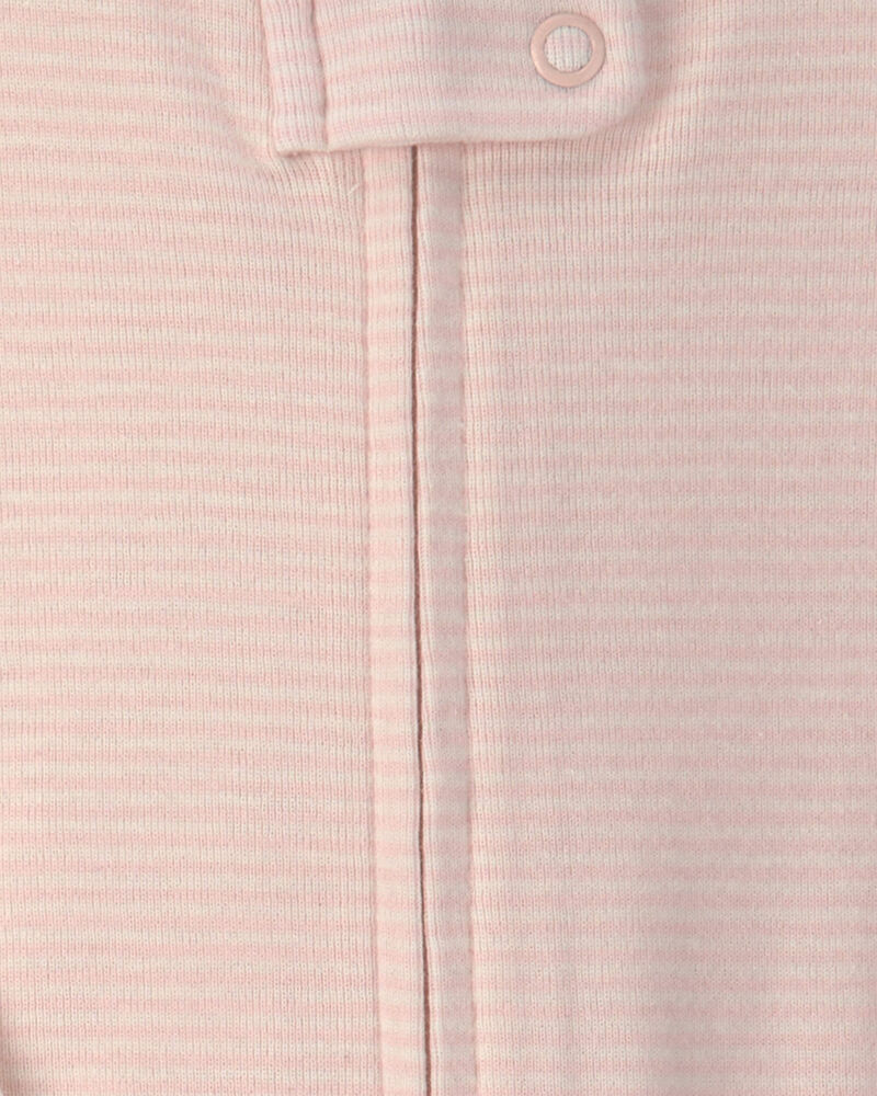 Baby Girl 2-Pack Floral Striped 100% Cotton 2-Way Zip Sleepers - Pink, image 4 of 5 slides