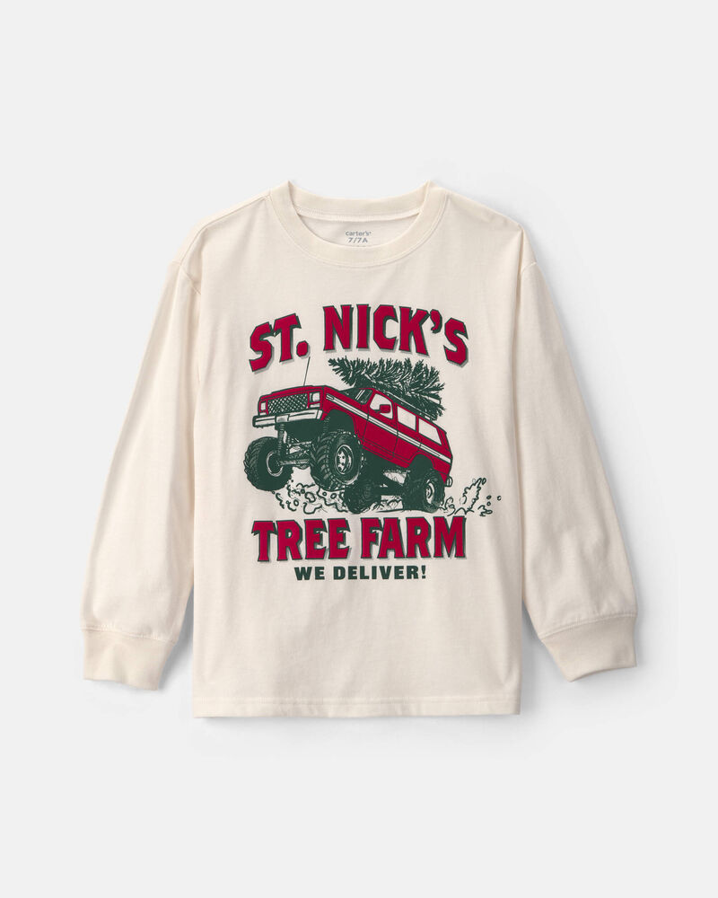 Boys 'St. Nick's Tree Farm' Long-Sleeve Graphic Tee - Cream, image 1 of 3 slides