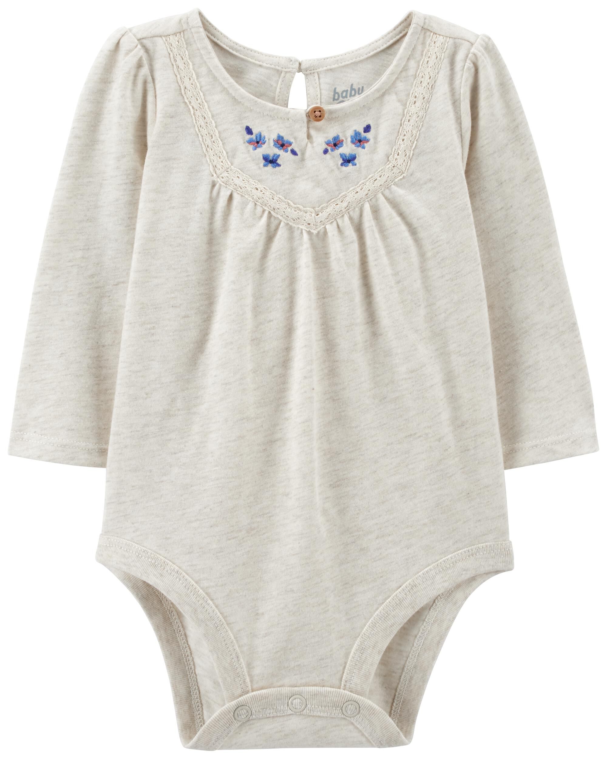 Oatmeal Embroidered Floral Jersey Bodysuit   carters.com