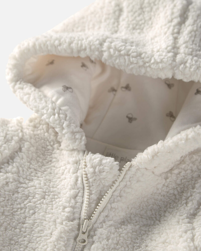 Baby Recycled Teddy Fleece Hooded Jumpsuit, image 2 of 3 slides