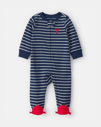 Baby Boy Lobster 2-Way Zip 100% Cotton Sleeper - Blue, 
