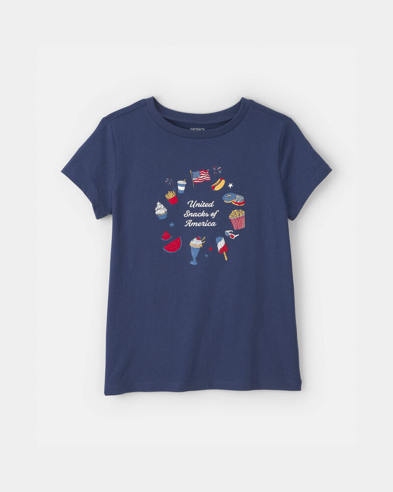Girls 'United Snacks of America' Graphic Tee - Navy Blue, image 1 of 3 slides