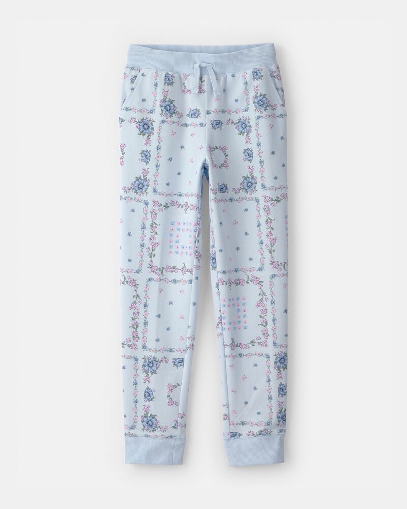 Filles - Pantalon de jogging en tricot avec cordon de serrage, floral - Bleu, image 1 sur 3 diapositives