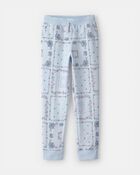 Filles - Pantalon de jogging en tricot avec cordon de serrage, floral - Bleu, image 1 sur 3 diapositives