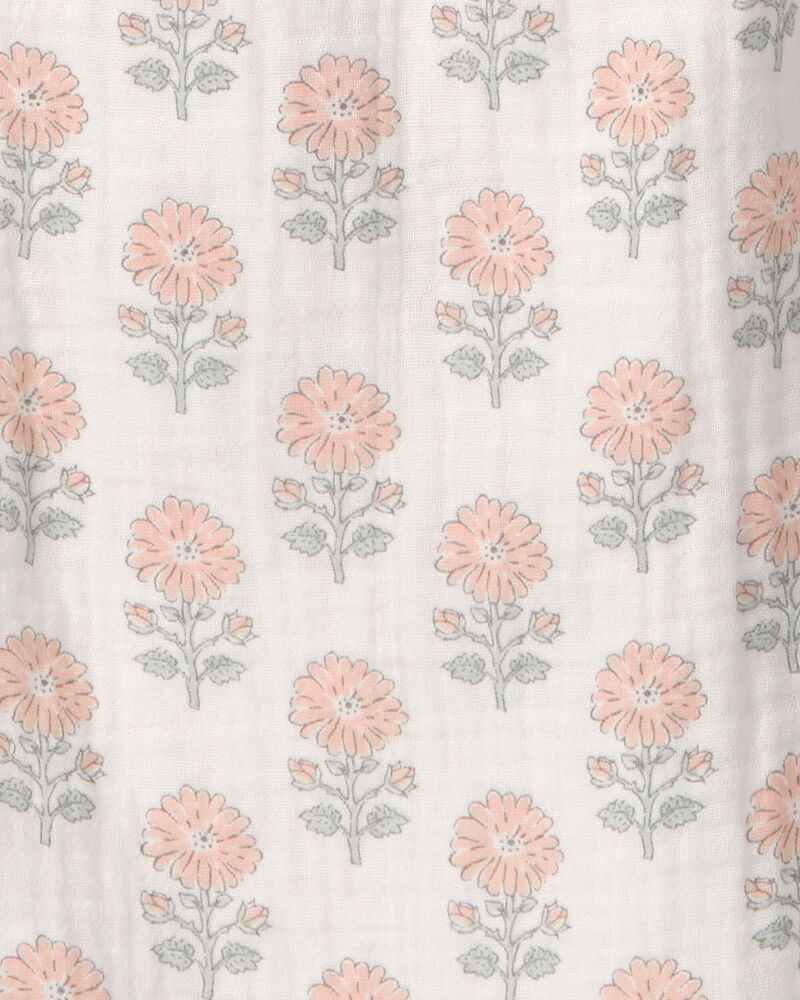 Toddler Girl Organic Cotton Gauze Jumpsuit in Rosebud Petal Print, image 3 of 4 slides