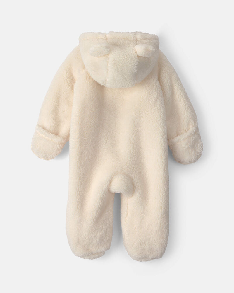 Baby Bear Teddy Fleece Long-Sleeve Jumpsuit - Cream, image 2 of 5 slides