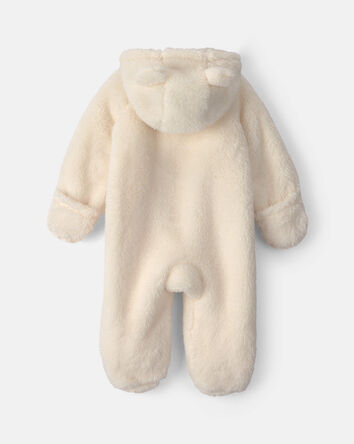 Baby Bear Teddy Fleece Long-Sleeve Jumpsuit - Cream, 