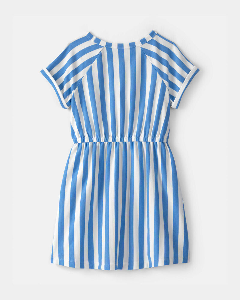 Filles - Robe en jersey bouclette &agrave; rayures - Bleu/Ivoire, image 3 sur 4 diapositives