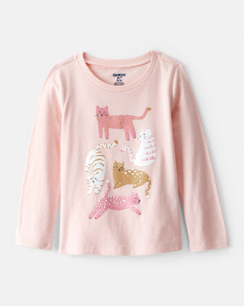 Tout-petit fille - T-shirt à manches longues avec imprimé de chat – Rose, 