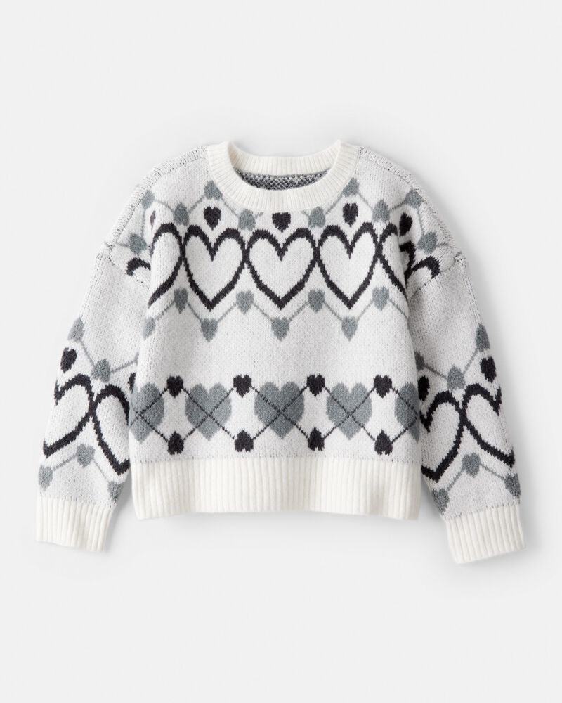 Girls Heart Sweater - White, image 1 of 3 slides