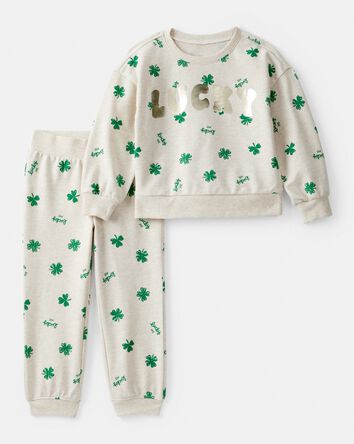 Tout-petit fille - Ensemble pantalon et chandail en jersey bouclette pour la Saint-Patrick - Cr&egrave;me, 
