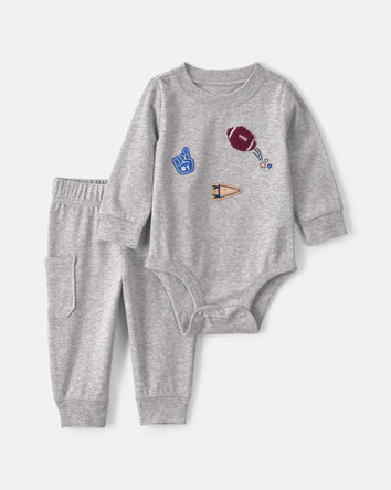 Baby Boy 2-Piece Varsity Long-Sleeve Bodysuit & Pant Set - Grey, 