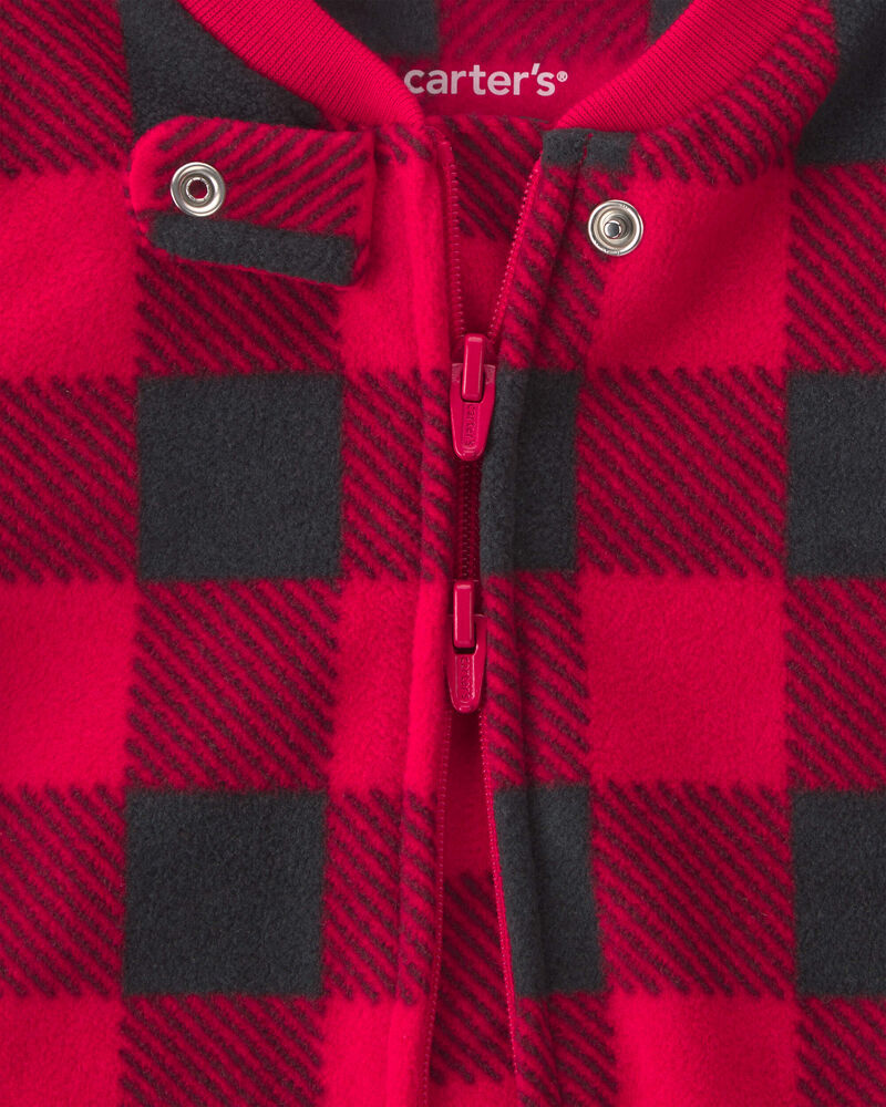 Baby Buffalo Check Fleece 2-Way Zip Sleeper - Red/Black, image 5 of 6 slides