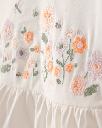 Baby Girl Floral Embroidered Top - Ivory, 