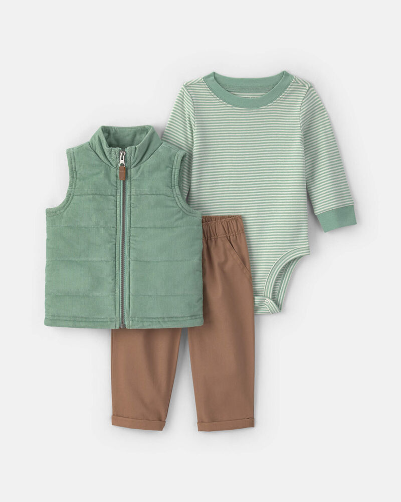 Baby Boy 3-Piece Corduroy Long-Sleeve Layering Set - Green/Brown, image 1 of 6 slides