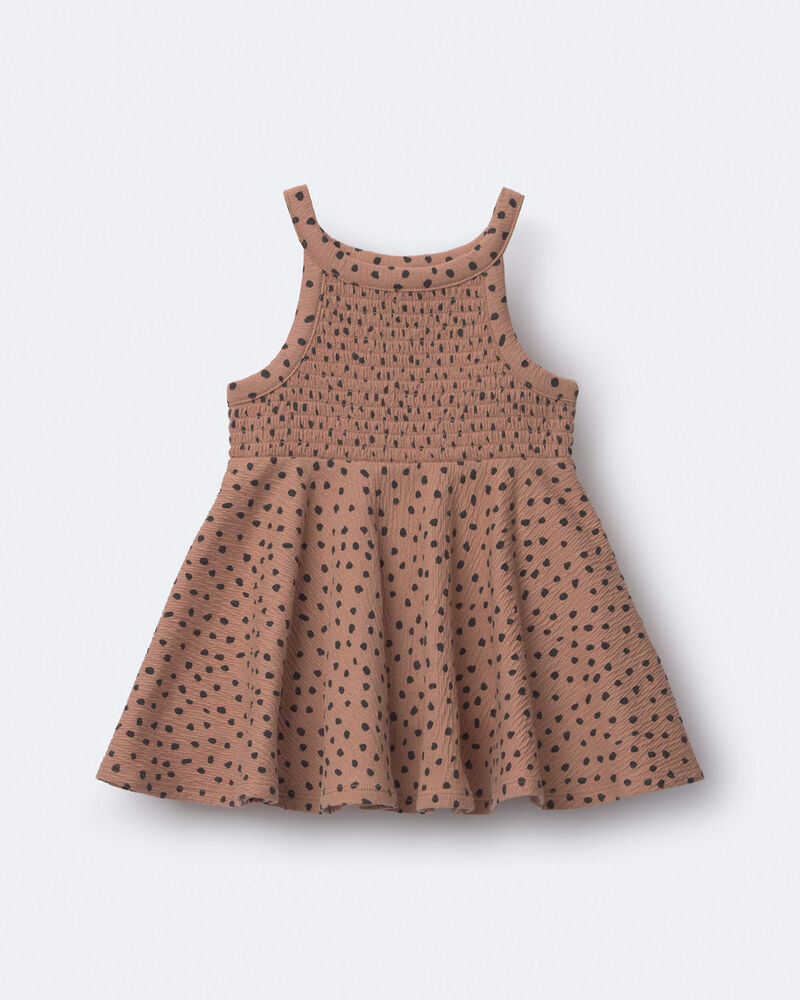 Toddler Girl Smocked Peplum Top in Dot Print - Tan, image 1 of 2 slides
