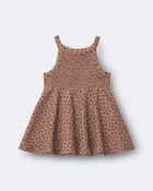 Toddler Girl Smocked Peplum Top in Dot Print - Tan, image 1 of 2 slides