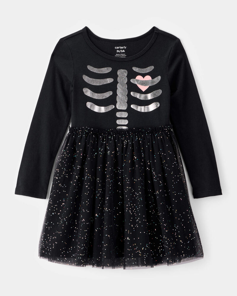 Toddler Halloween Skeleton Tulle Dress, image 1 of 4 slides