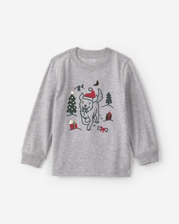 Toddler Christmas Dog Long-Sleeve Graphic Tee - Grey, 