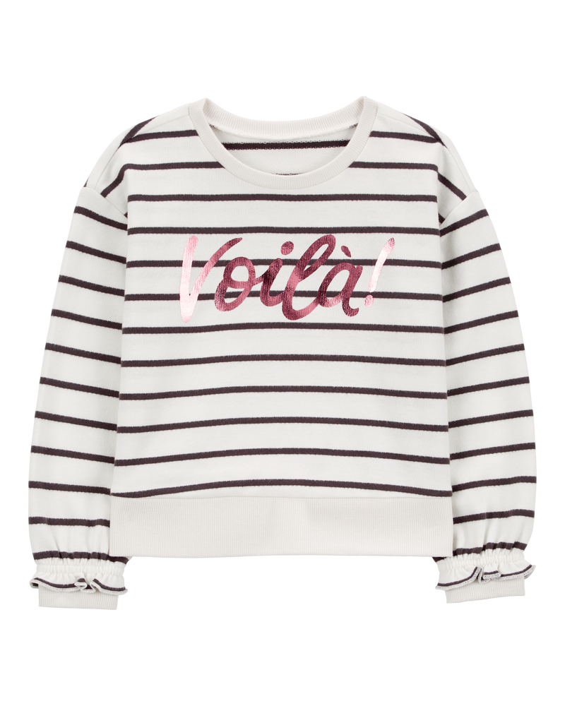Toddler Striped French Terry Long-Sleeve Pullover - Black/White, image 1 of 4 slides