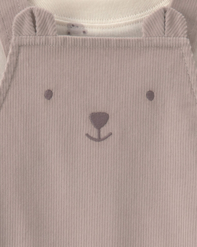 Baby Boy 2-Piece Bear Corduroy Overall Set - Brown, image 3 of 6 slides