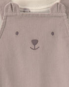 Baby Boy 2-Piece Bear Corduroy Overall Set - Brown, image 3 of 6 slides