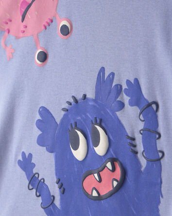 Filles - Pyjama ajust&eacute; 4 pi&egrave;ces en 100 % coton &agrave; motif monstre - Bleu/Cr&egrave;me, 