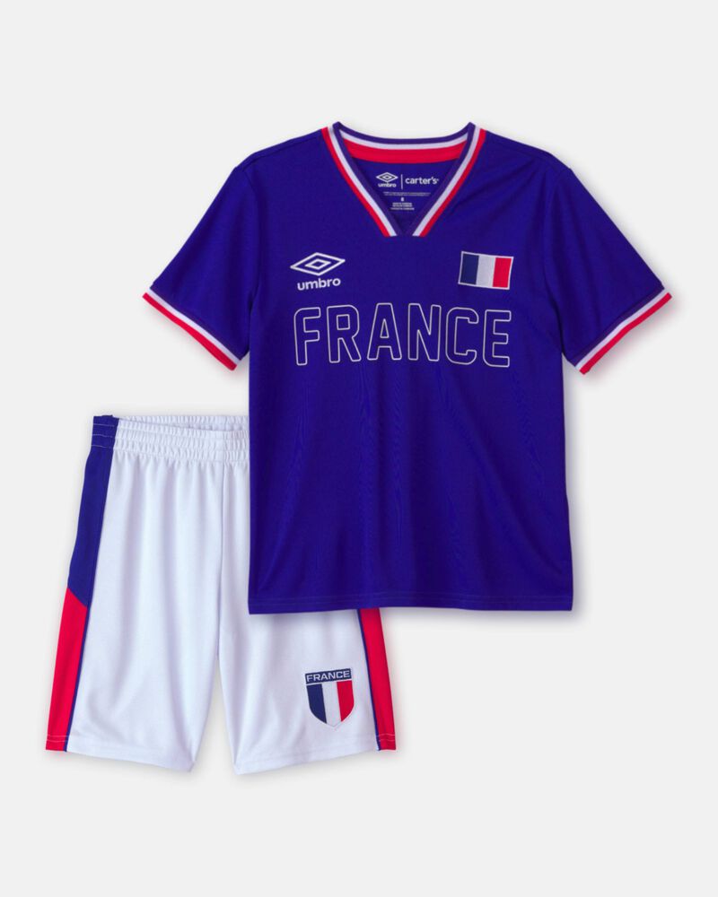 Ensemble 2 pi&egrave;ces chandail de soccer et short Umbro de la France pour enfant - Rouge/Bleu/Blanc, image 1 sur 12 diapositives