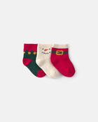 Baby Boy 3-Pack Santa Christmas Booties - Red/White/Green, image 1 of 2 slides