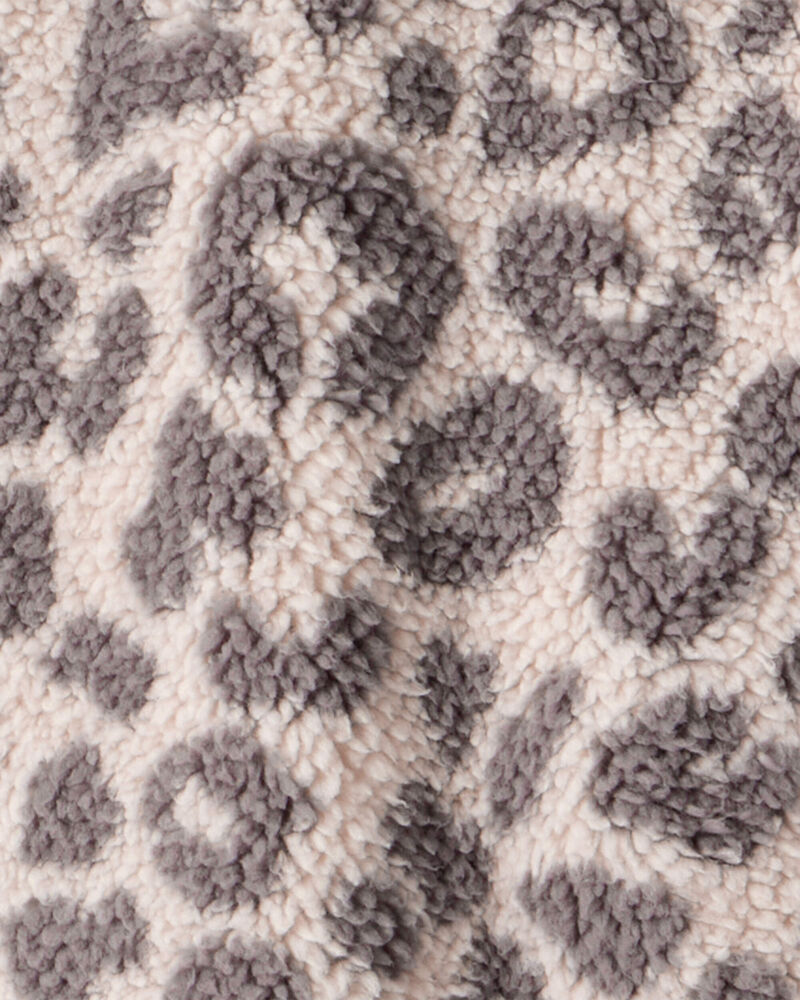 Girls Leopard Print Long-Sleeve Sherpa Jacket - Brown, image 2 of 3 slides
