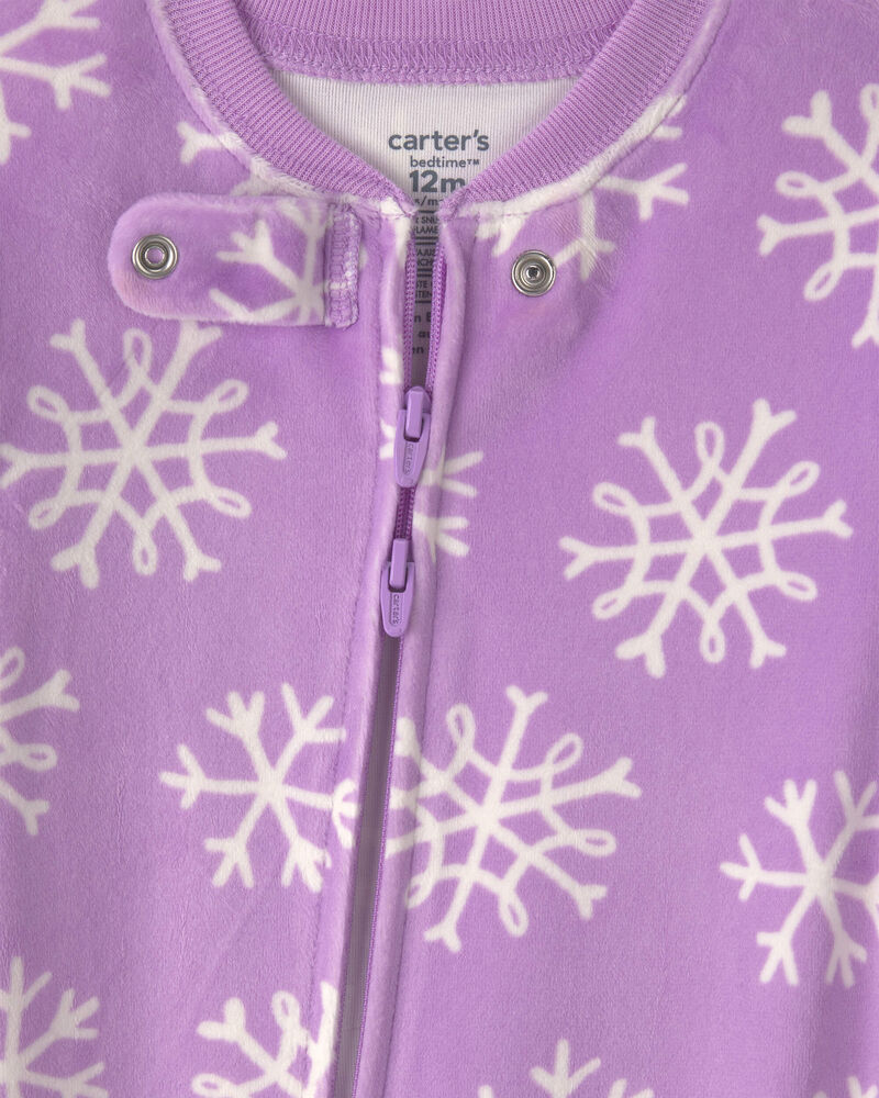 Baby Girl 1-Piece Penguin 2-Way Zip DreamPlush Snug Fit Footed Pyjama - Purple, image 3 of 6 slides