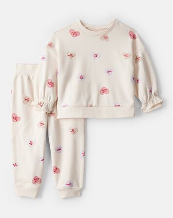 B&eacute;b&eacute; fille - Ensemble chandail et pantalon en jersey bouclette avec c&oelig;ur en bonbon DayDream&nbsp;&ndash; Cr&egrave;me, 