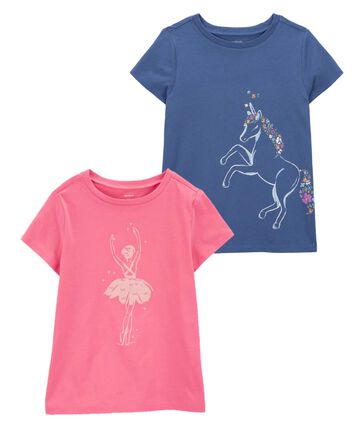 Kid 2-Pack Unicorn & Ballerina Graphic Tees, 