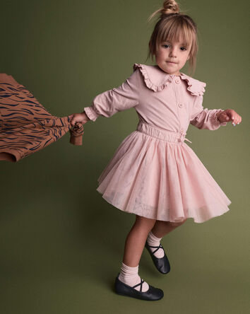 Toddler Girl Peter Pan Collar Top - Blush, 