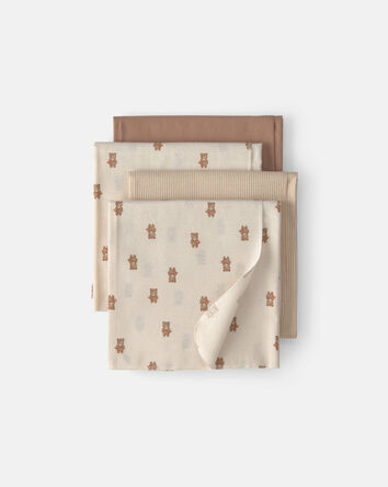 Baby 4-Pack Bear Receiving Blankets - Brown/Ivory, 