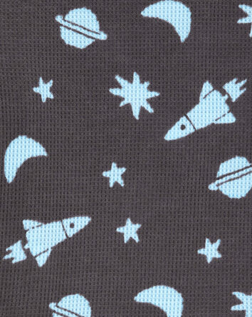 Enfant en bas âge Pyjama 2 pièces décontracté en tricot gaufré imprimé de l’espace - Bleu marine, 