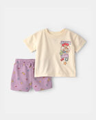 B&eacute;b&eacute; fille - Ensemble 2 pi&egrave;ces haut &agrave; manches courtes et short en jersey bouclette Pixar&copy; Toy Story - Mauve/Cr&egrave;me, image 1 sur 5 diapositives