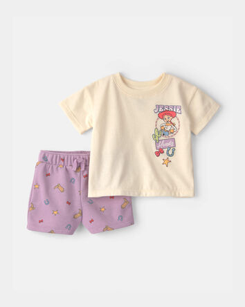 B&eacute;b&eacute; fille - Ensemble 2 pi&egrave;ces haut &agrave; manches courtes et short en jersey bouclette Pixar&copy; Toy Story - Mauve/Cr&egrave;me, 