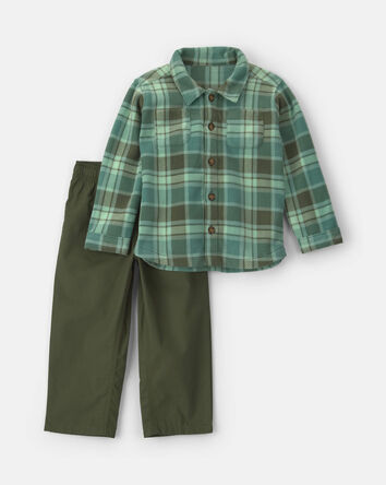 B&eacute;b&eacute; gar&ccedil;on - Ensemble 2 pi&egrave;ces blouson &agrave; carreaux et pantalon en molleton &ndash; Vert, 