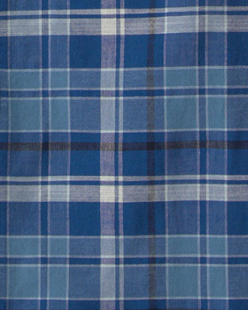 Gar&ccedil;ons - Chemise boutonn&eacute;e &agrave; manches courtes &agrave; carreaux - Bleu, image 2 sur 2 diapositives