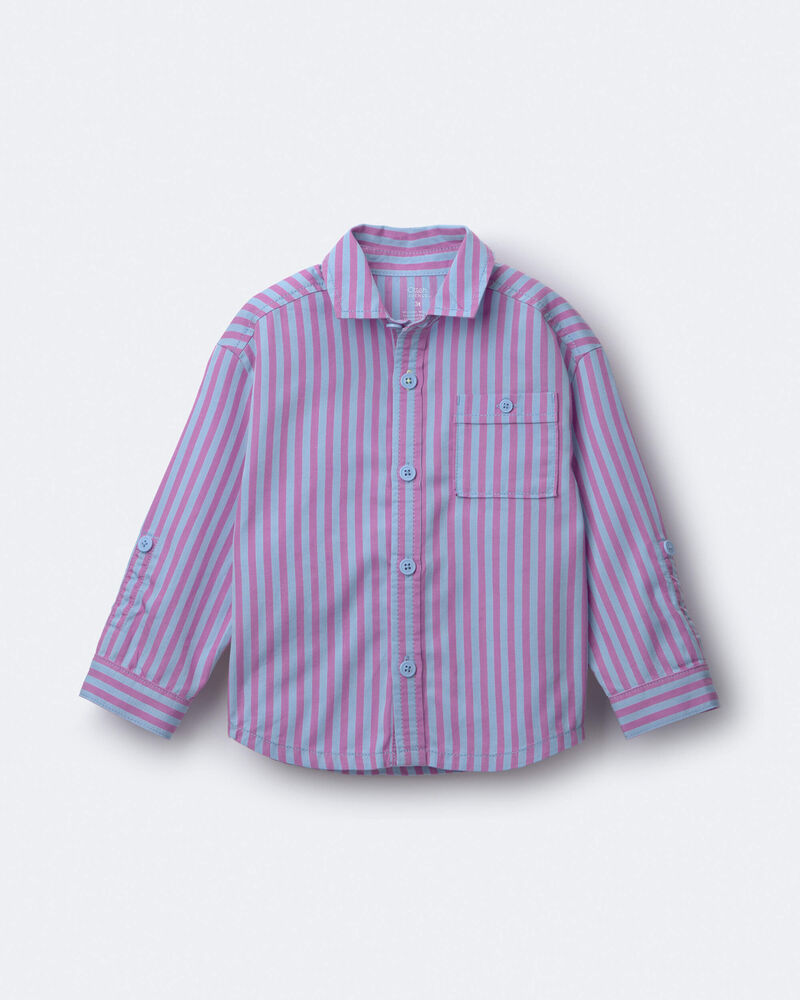 Toddler Boy Button-Down Long-Sleeve Shirt in Stripes - Blue/Purple, image 1 of 2 slides