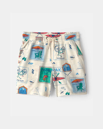 Gar&ccedil;ons - Short en jersey bouclette &agrave; motif de camp d&rsquo;&eacute;t&eacute; - Cr&egrave;me, 