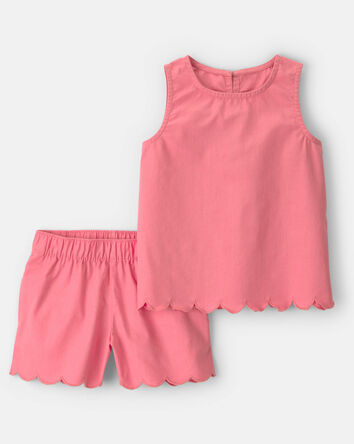 Girls 2-Piece Scallop Top & Short Set - Pink, 