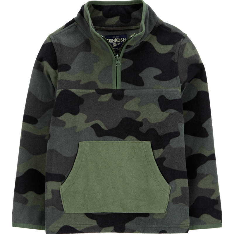 Kids Boys Kid Camo Print Quarter Zip Microfleece Pullover 10 OshKosh Bgosh